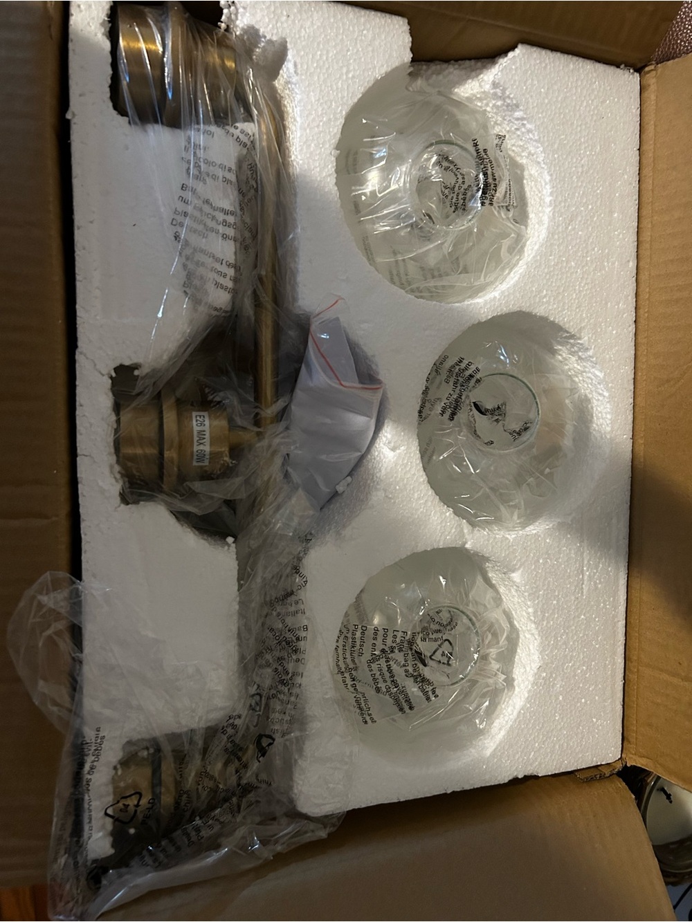 Antique Brass Glass Shade Ceiling Light Fixture - 3-Light
